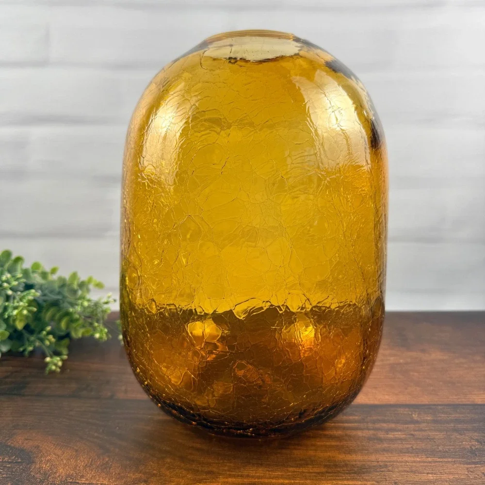 Blenko 8016M Amber Crackle Pill Vase Don Shepherd Design